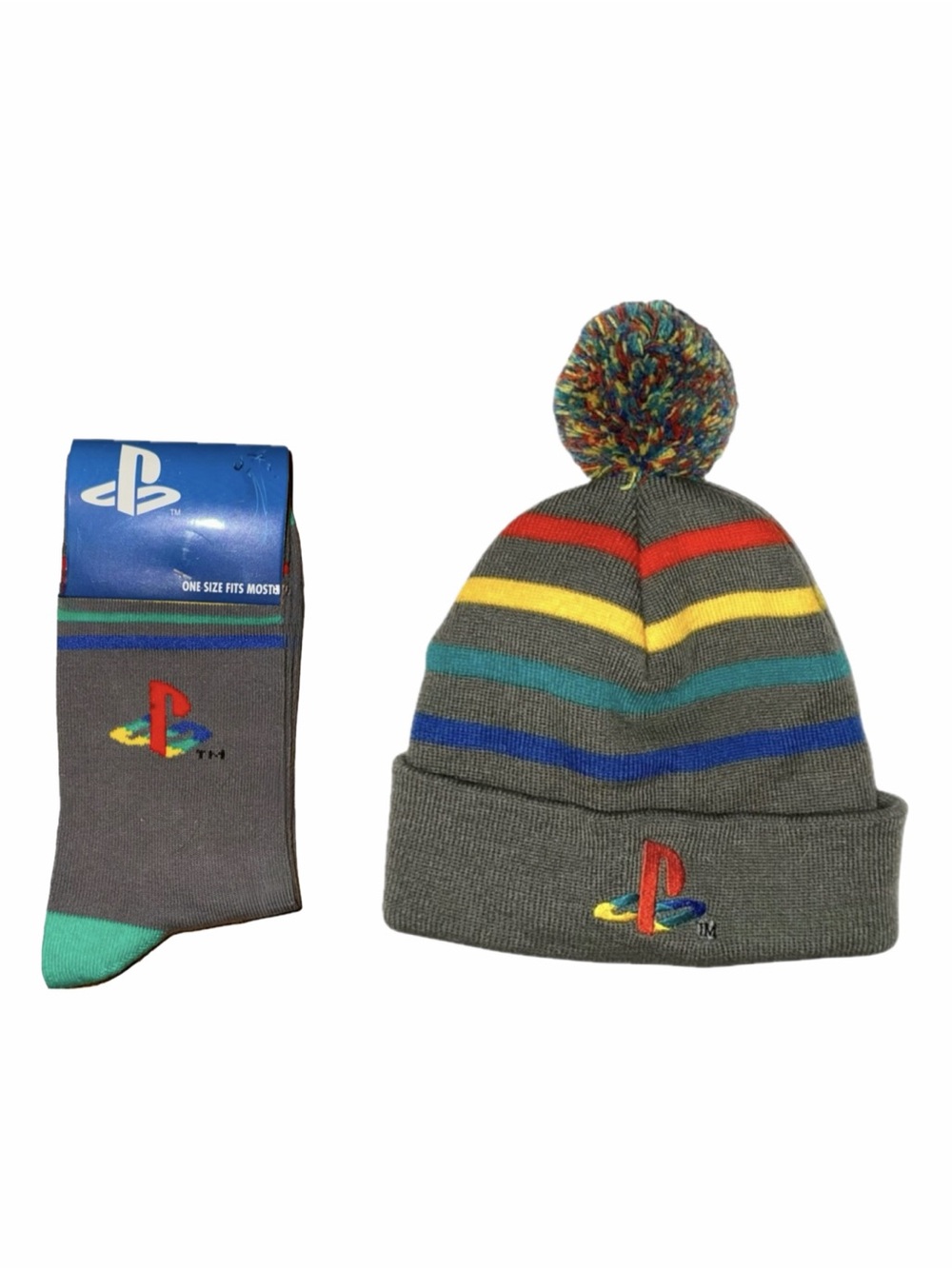 Unisex Sony PlayStation Set: NWT Socks + NWOT Pom-Pom Beanie by CultureFly
